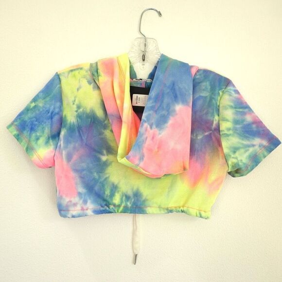 Fashion Nova Cropped Tie Dye Hoodie Bright Pastels Size Small NWT - Picture 4 of 15